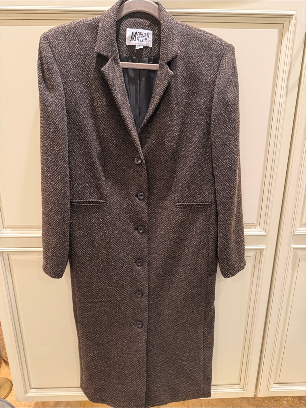 Morgan Miller Brown Herringbone Long Trench Coat